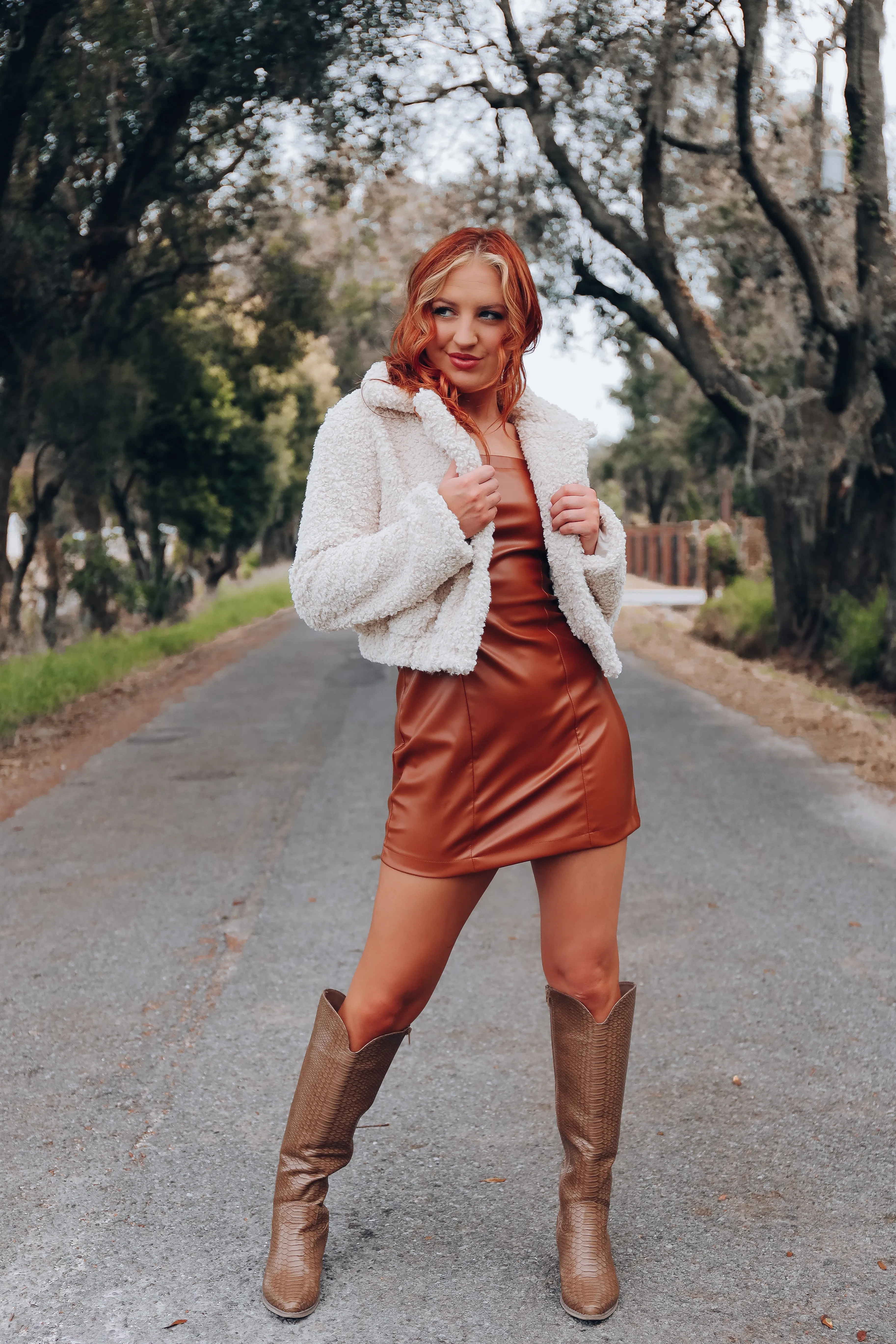 Spice It Up Faux Leather Dress - Brown