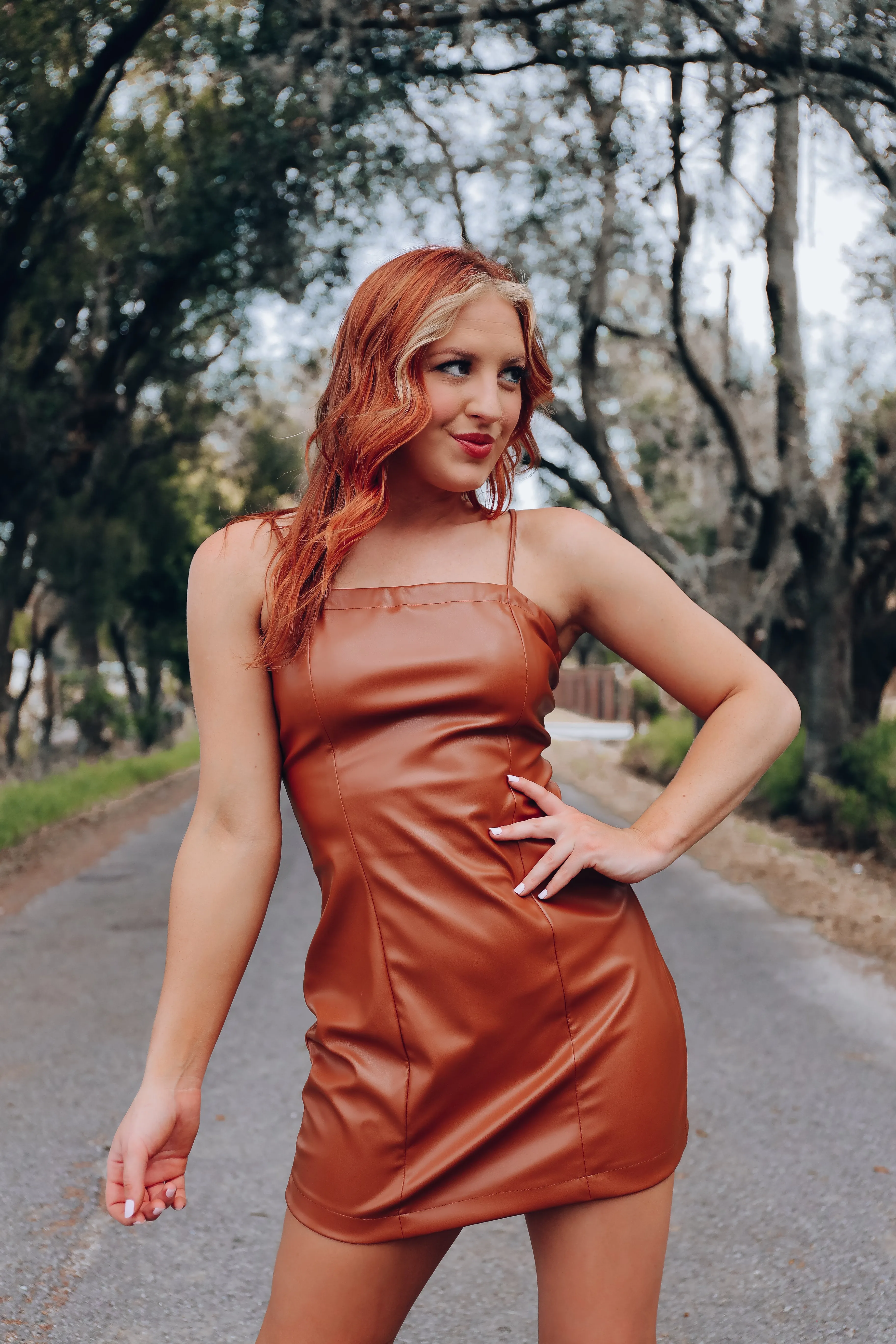 Spice It Up Faux Leather Dress - Brown