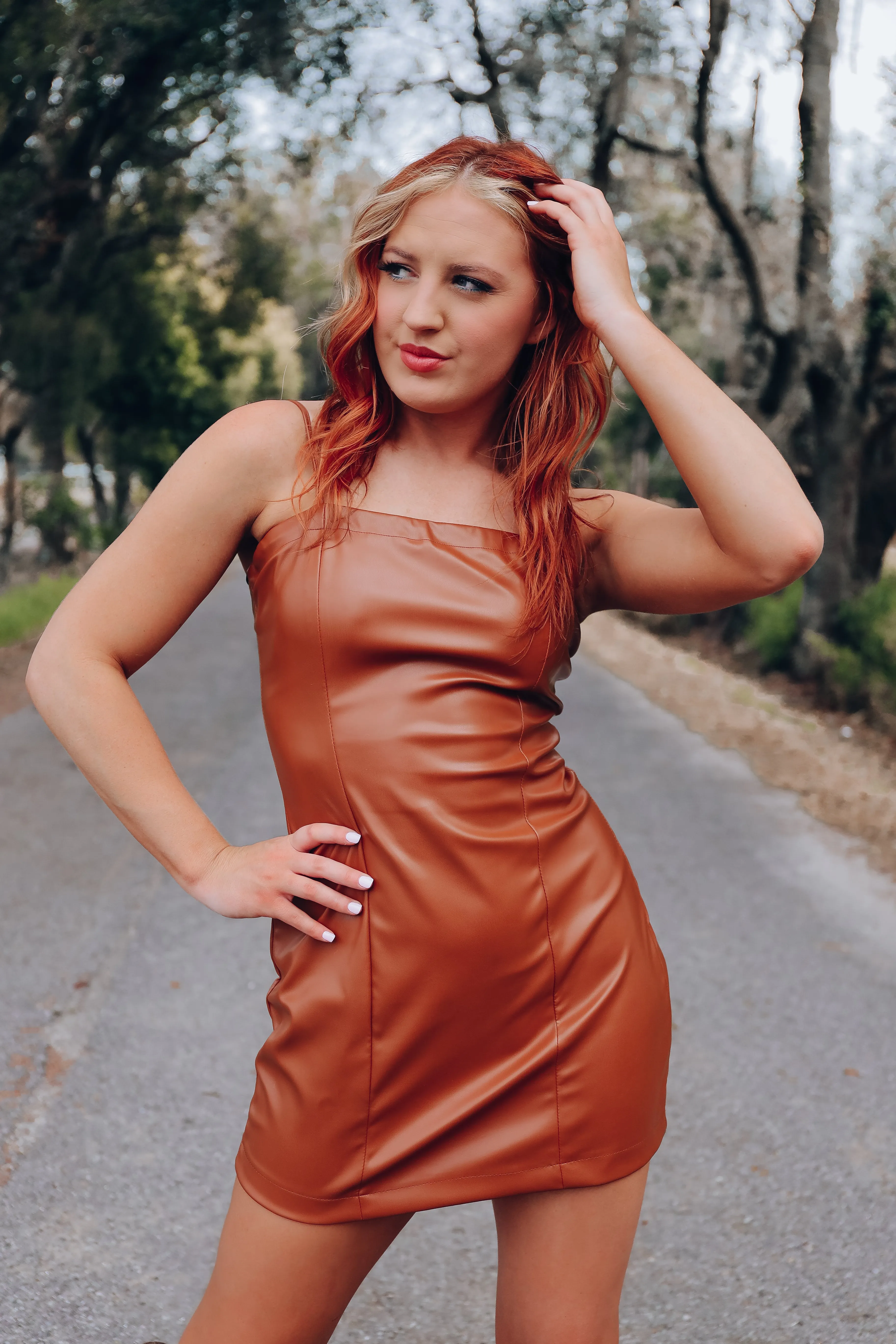Spice It Up Faux Leather Dress - Brown