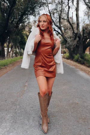 Spice It Up Faux Leather Dress - Brown