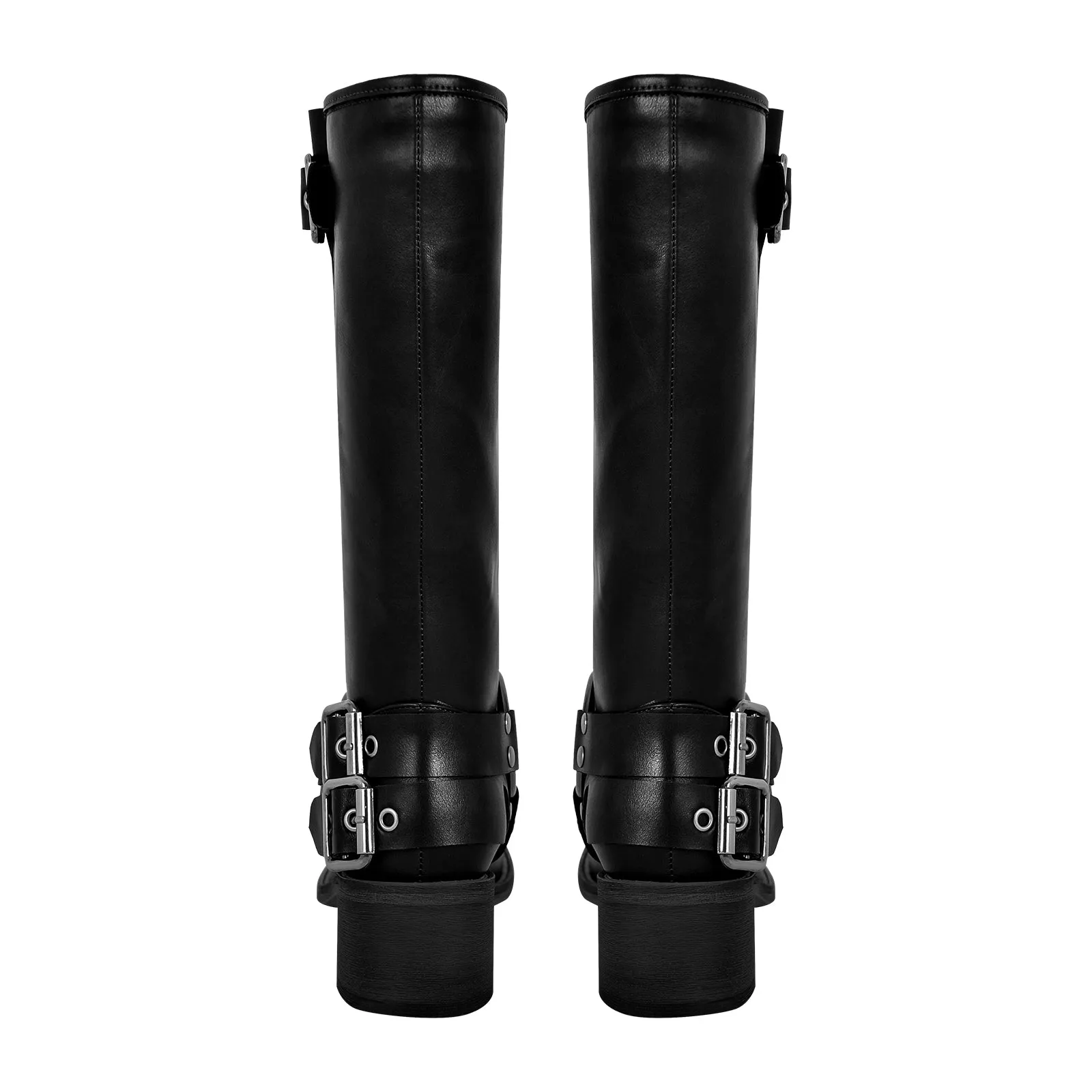 Square Toe Buckle Knee High Western Boots