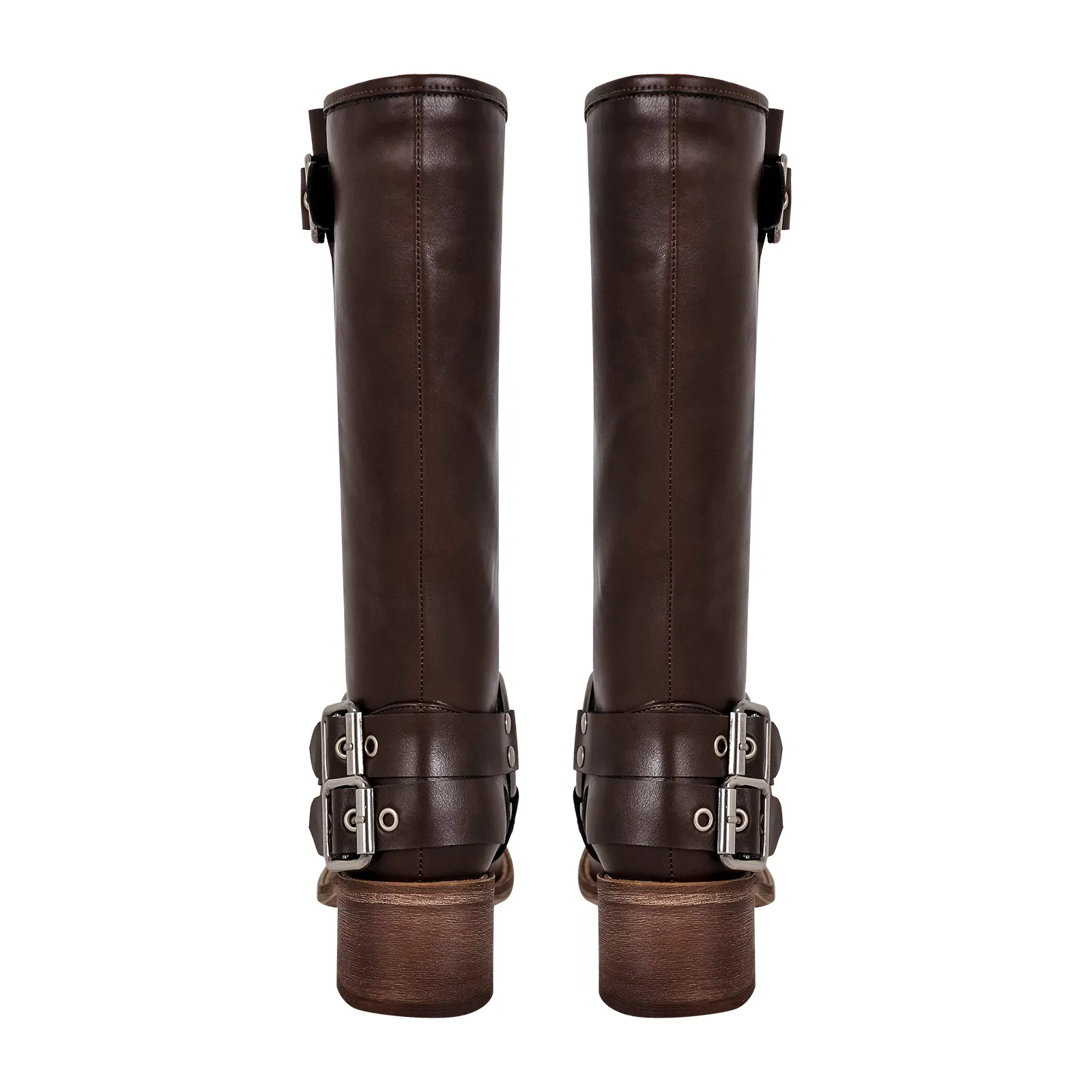 Square Toe Buckle Knee High Western Boots