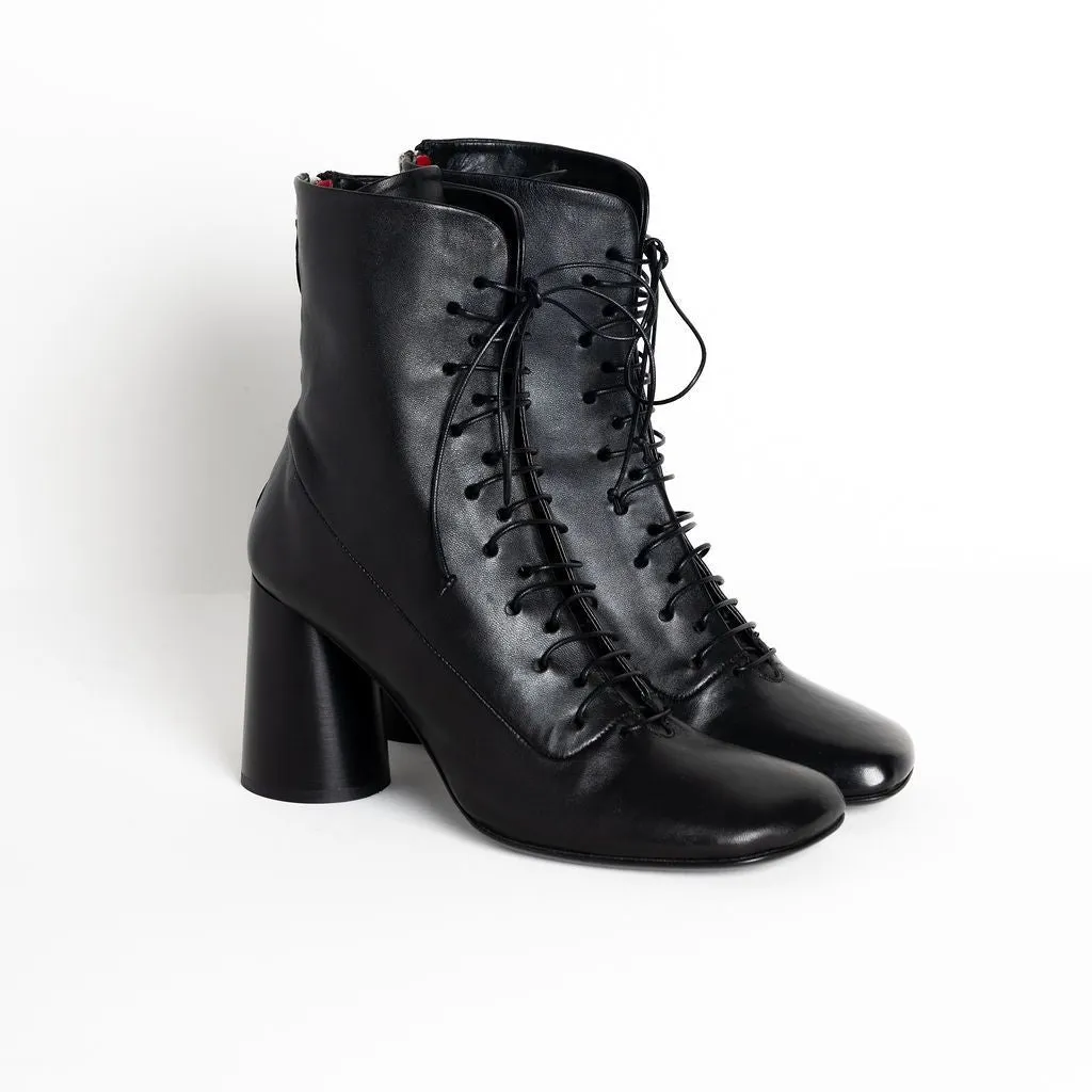 Square Toe Lace Up Demi Boot Dot by Halmanera