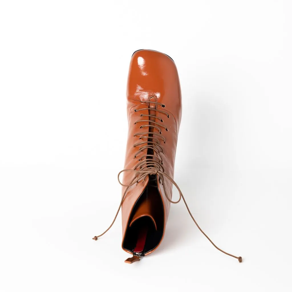 Square Toe Lace Up Demi Boot Dot by Halmanera