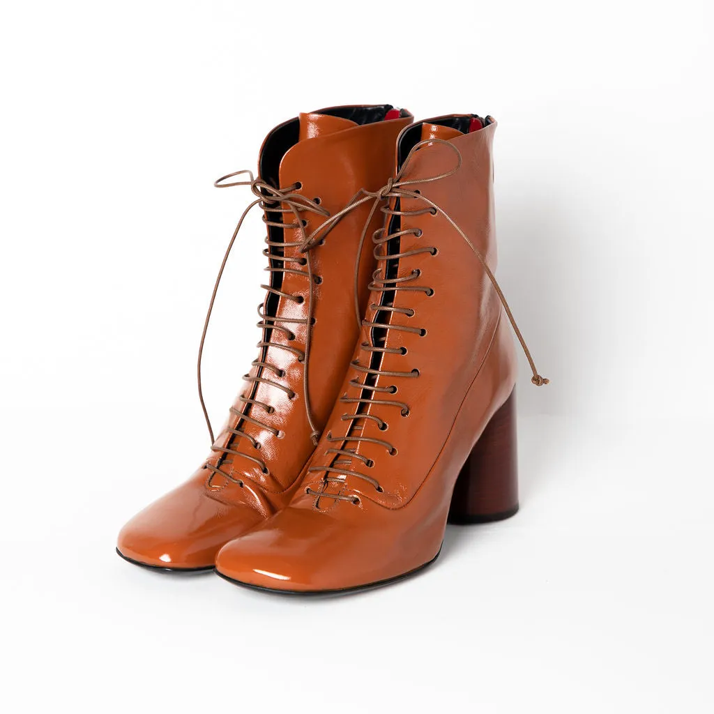 Square Toe Lace Up Demi Boot Dot by Halmanera