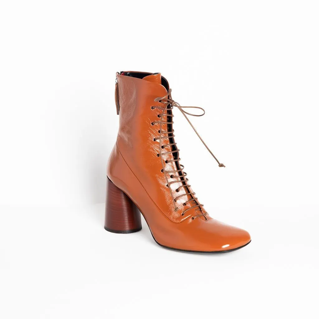 Square Toe Lace Up Demi Boot Dot by Halmanera