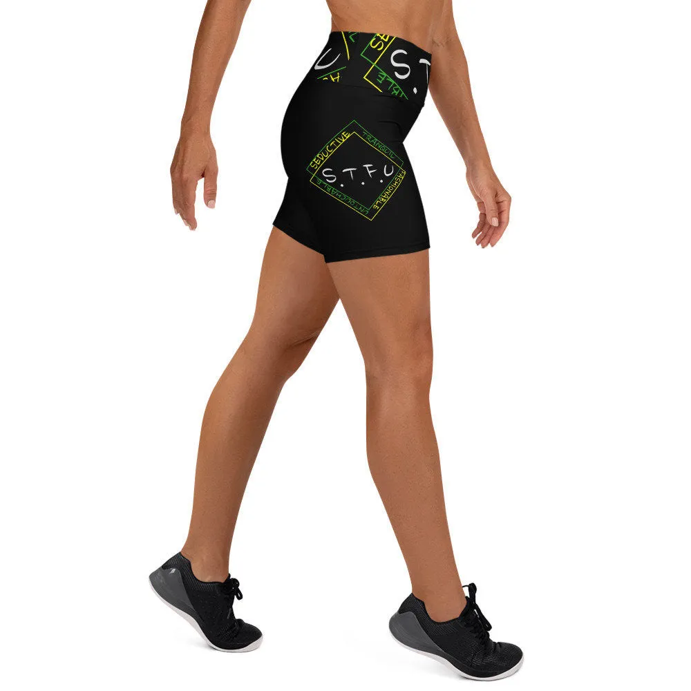 S.T.F.U Diamond Trim High Waisted Yoga Shorts - Green