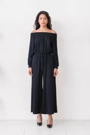 Sunday Morning French Terry Jumpsuit in Black