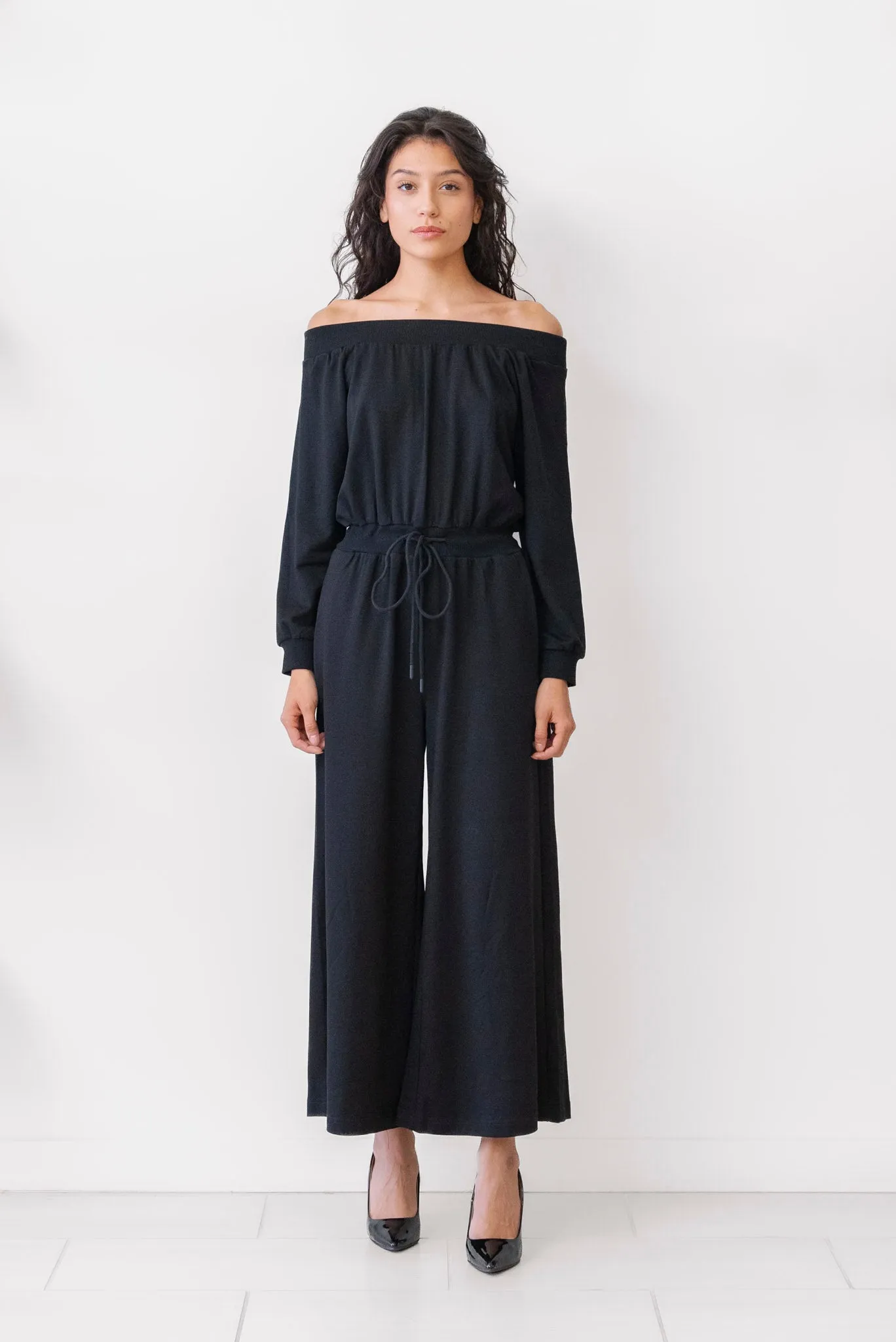 Sunday Morning French Terry Jumpsuit in Black