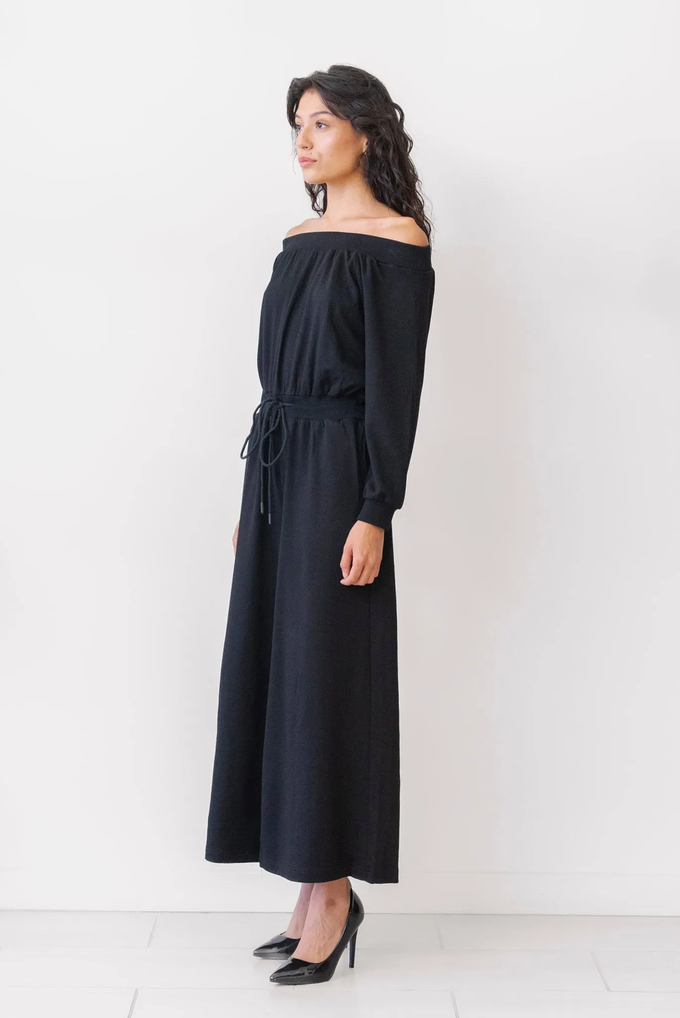 Sunday Morning French Terry Jumpsuit in Black