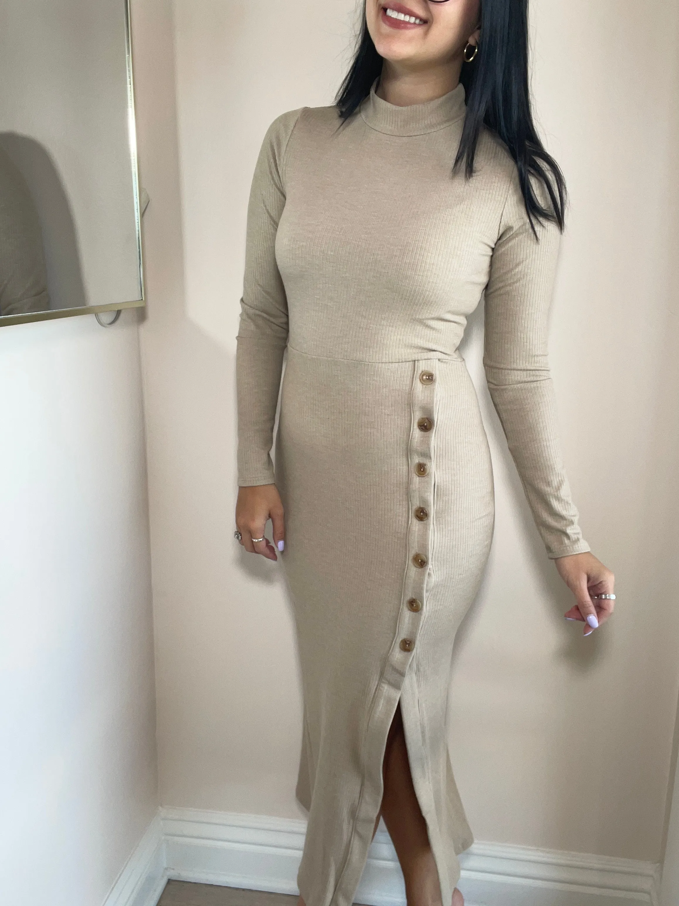 To Hope For L/S Mock Neck Midi Dress
