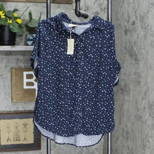 Universal Thread Floral Print Short Sleeve Button-Down Camp Shirt Navy Blue L