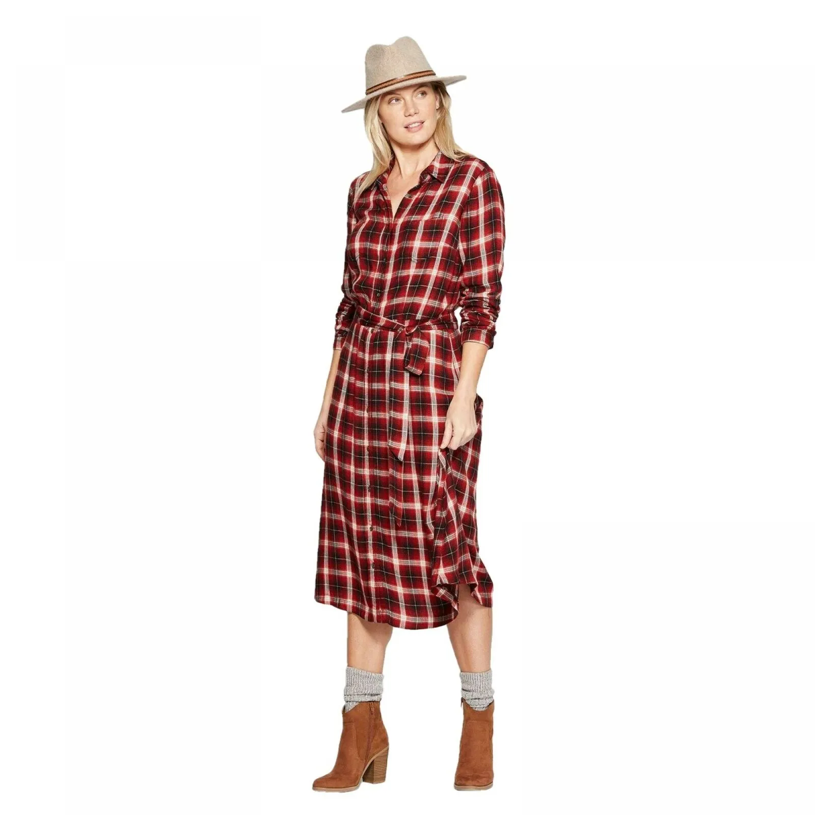 Universal Thread Women's Plaid Long Sleeve Midi Shirtdress