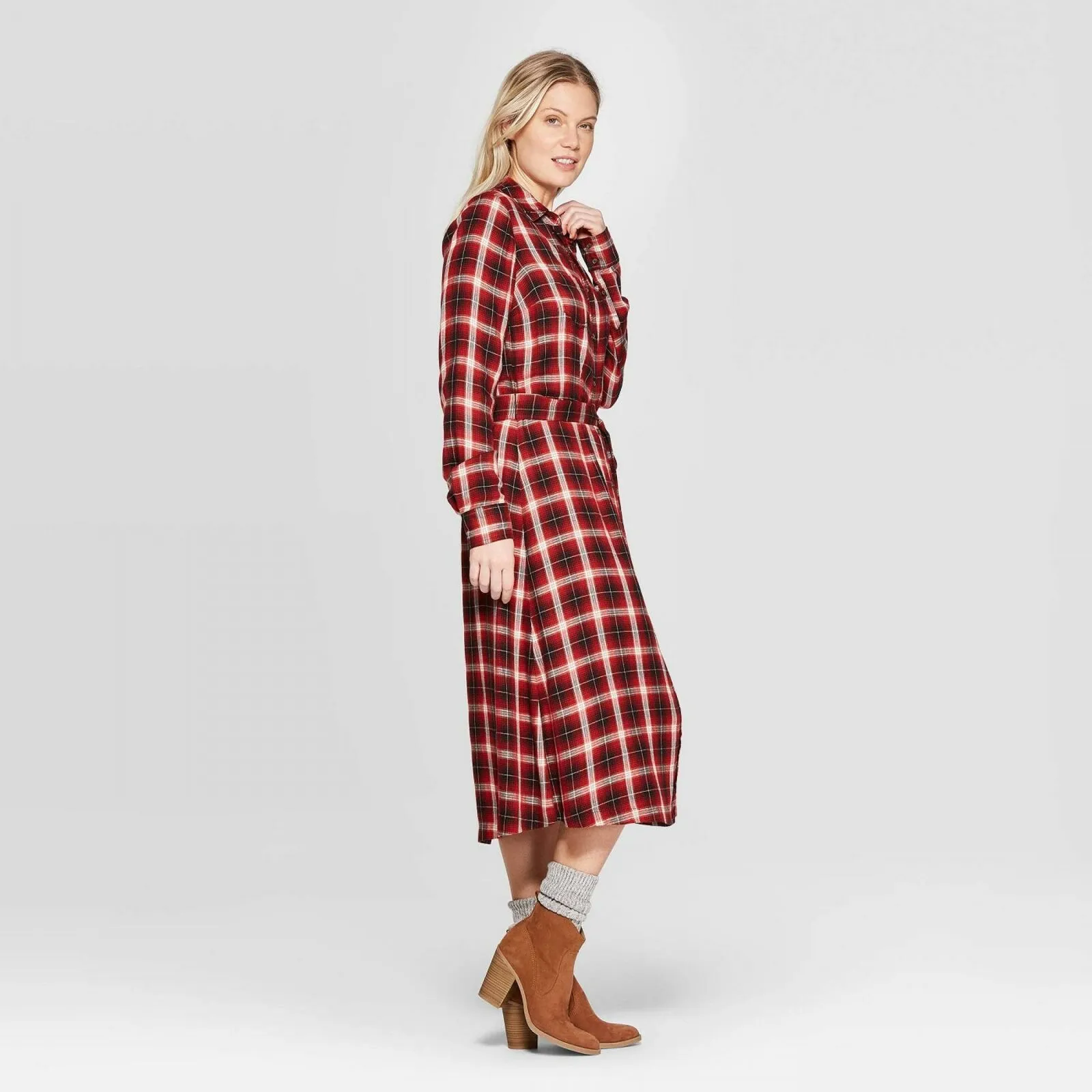 Universal Thread Women's Plaid Long Sleeve Midi Shirtdress