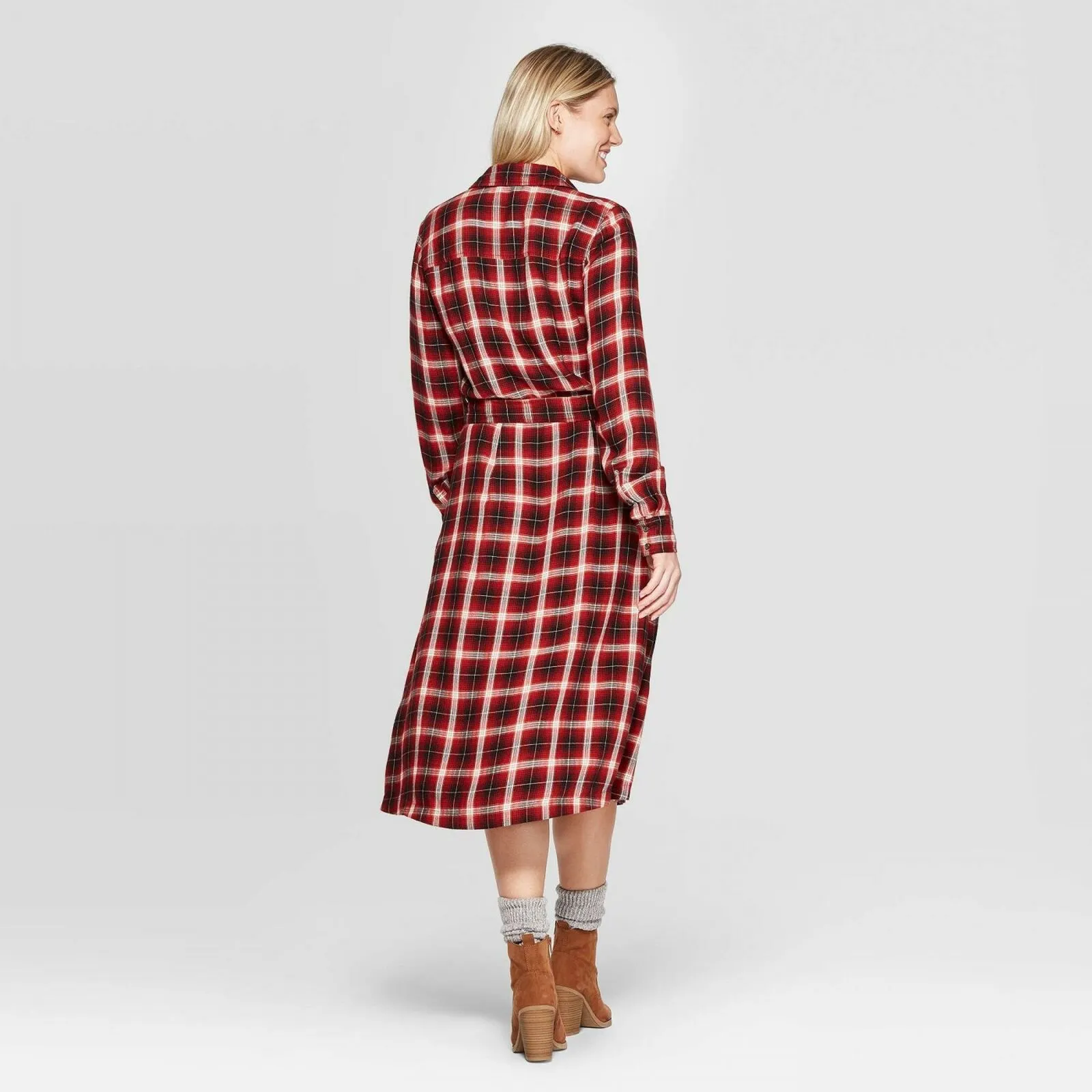 Universal Thread Women's Plaid Long Sleeve Midi Shirtdress
