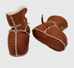 Upcycled Leather Booties  Lace Up Brown
