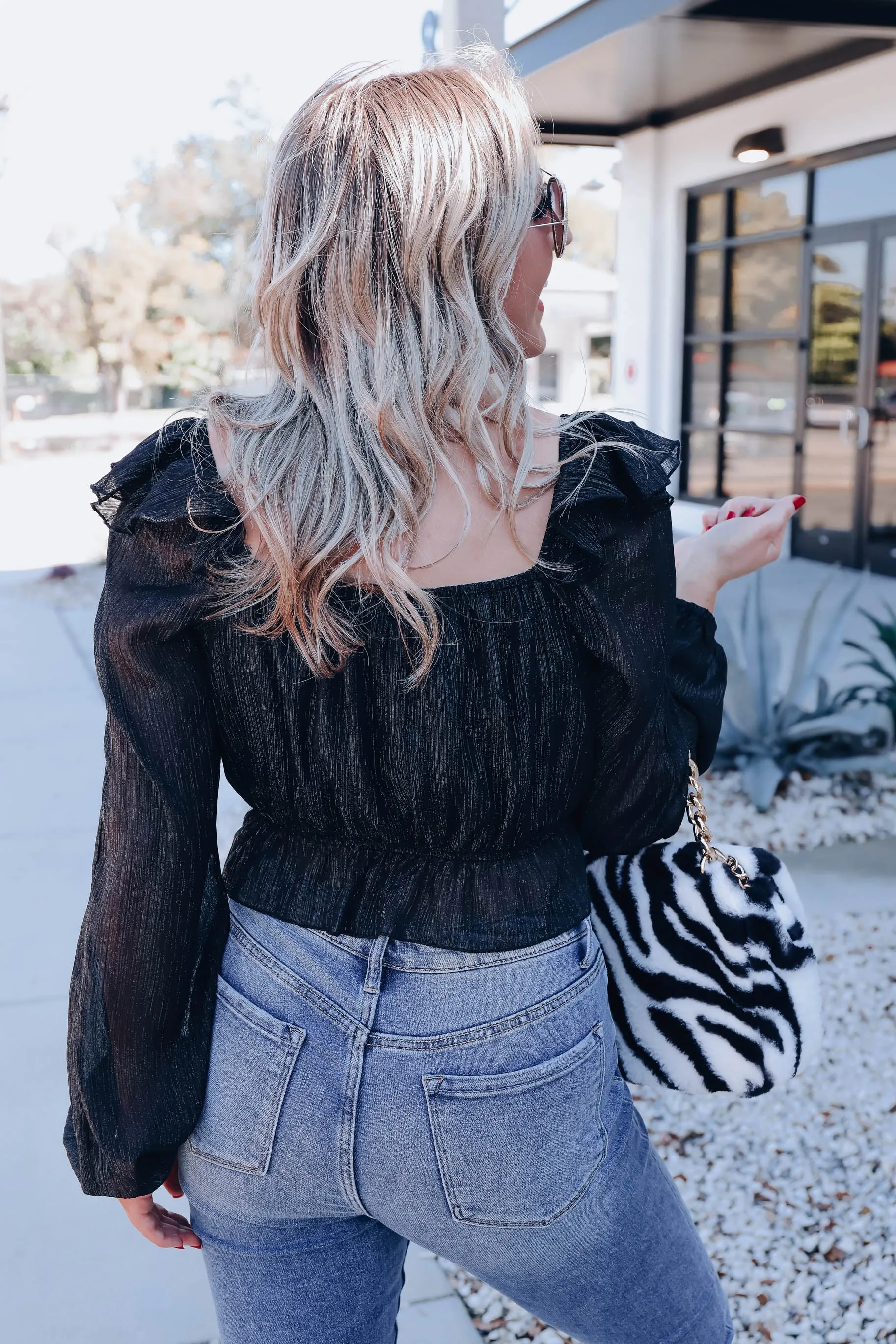 Vera Ruffle Crop Top - Black