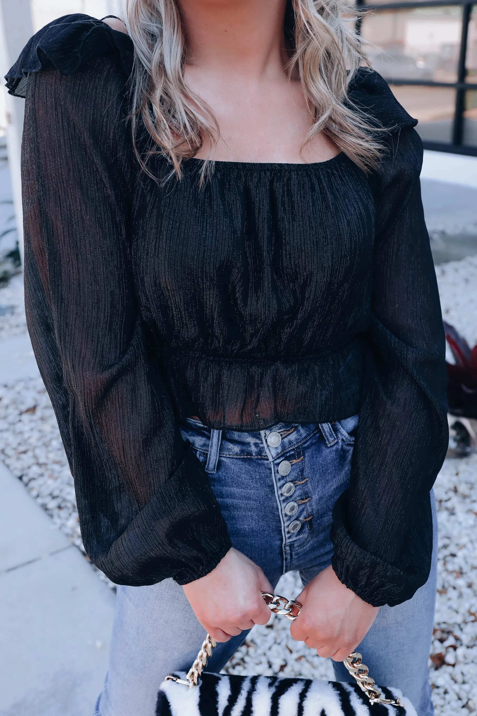 Vera Ruffle Crop Top - Black