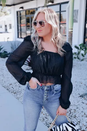 Vera Ruffle Crop Top - Black