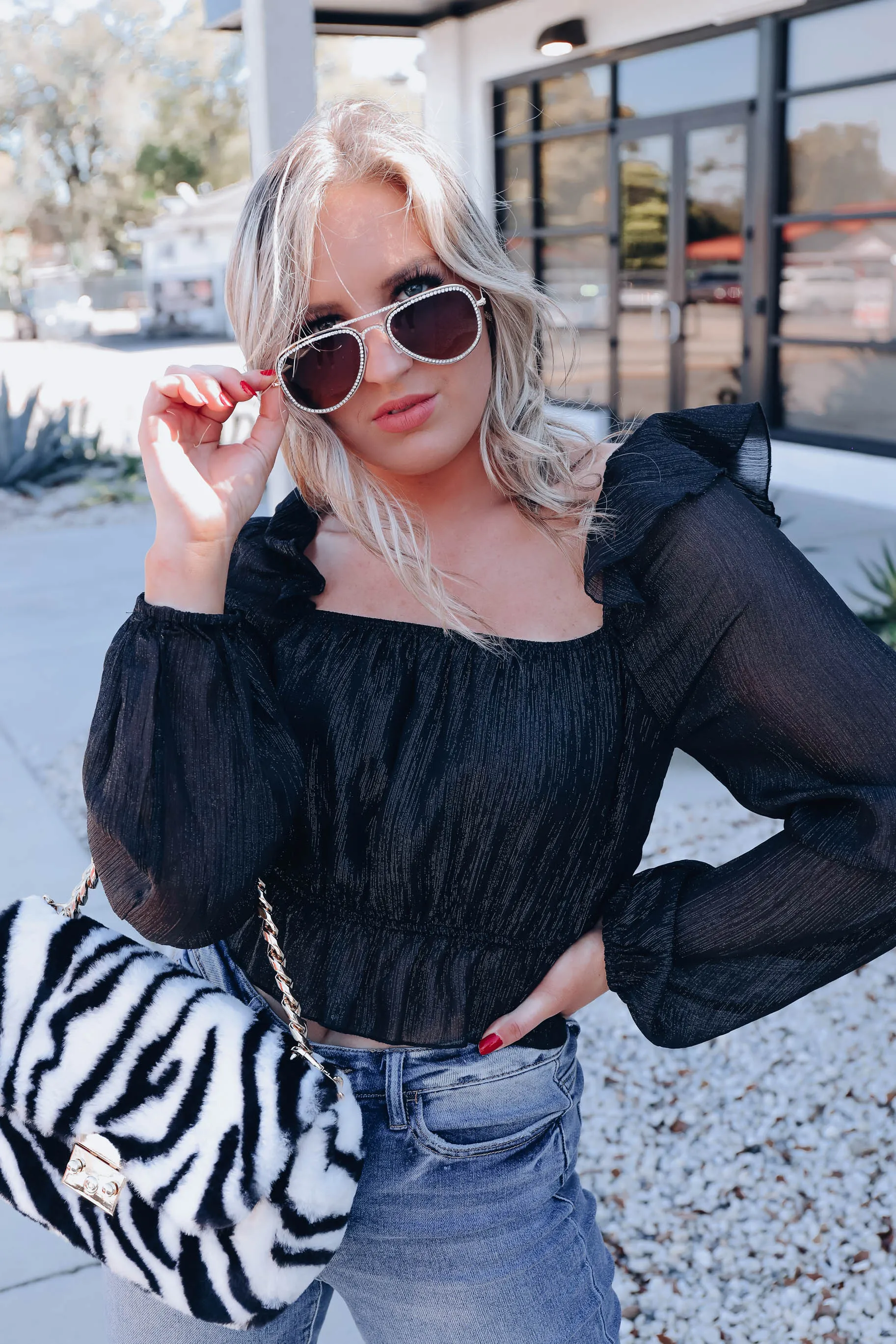 Vera Ruffle Crop Top - Black