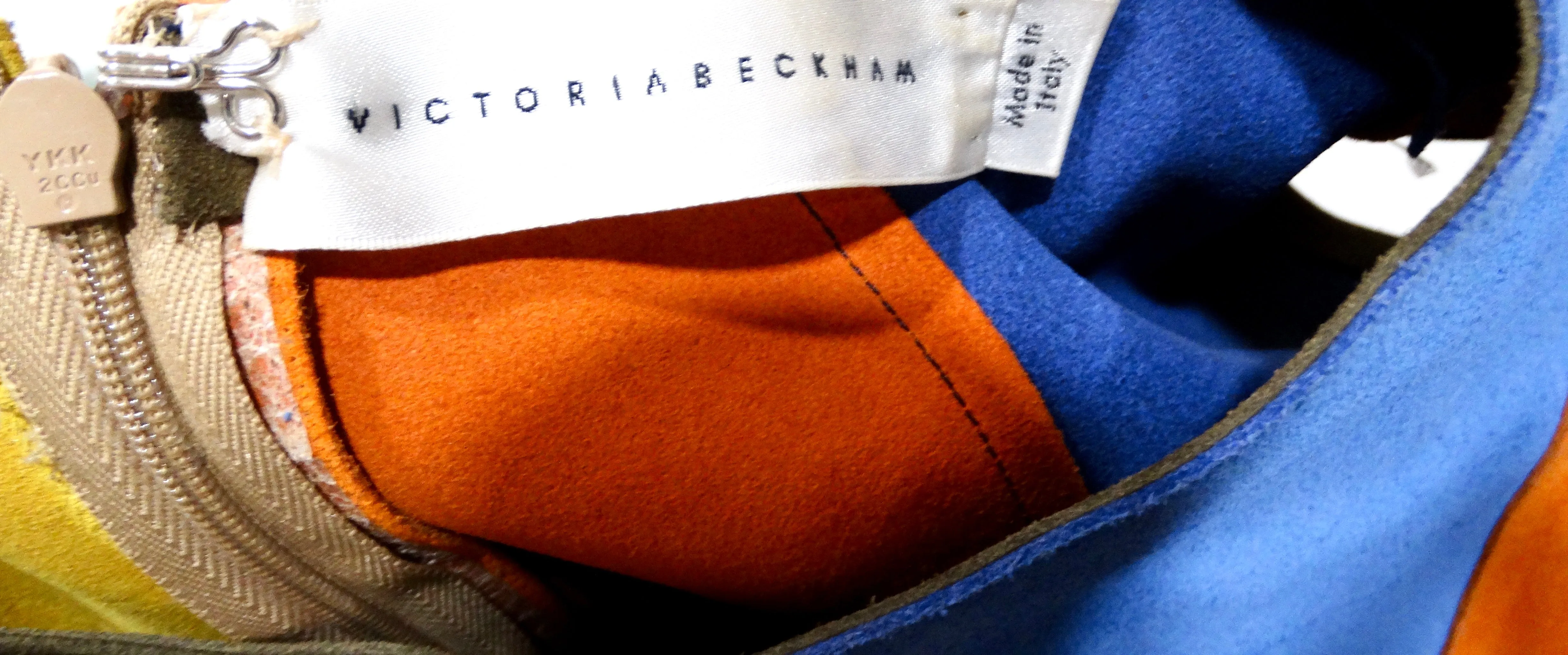 Victoria Beckham Suede Multicolor Patchwork Sleeveless Dress