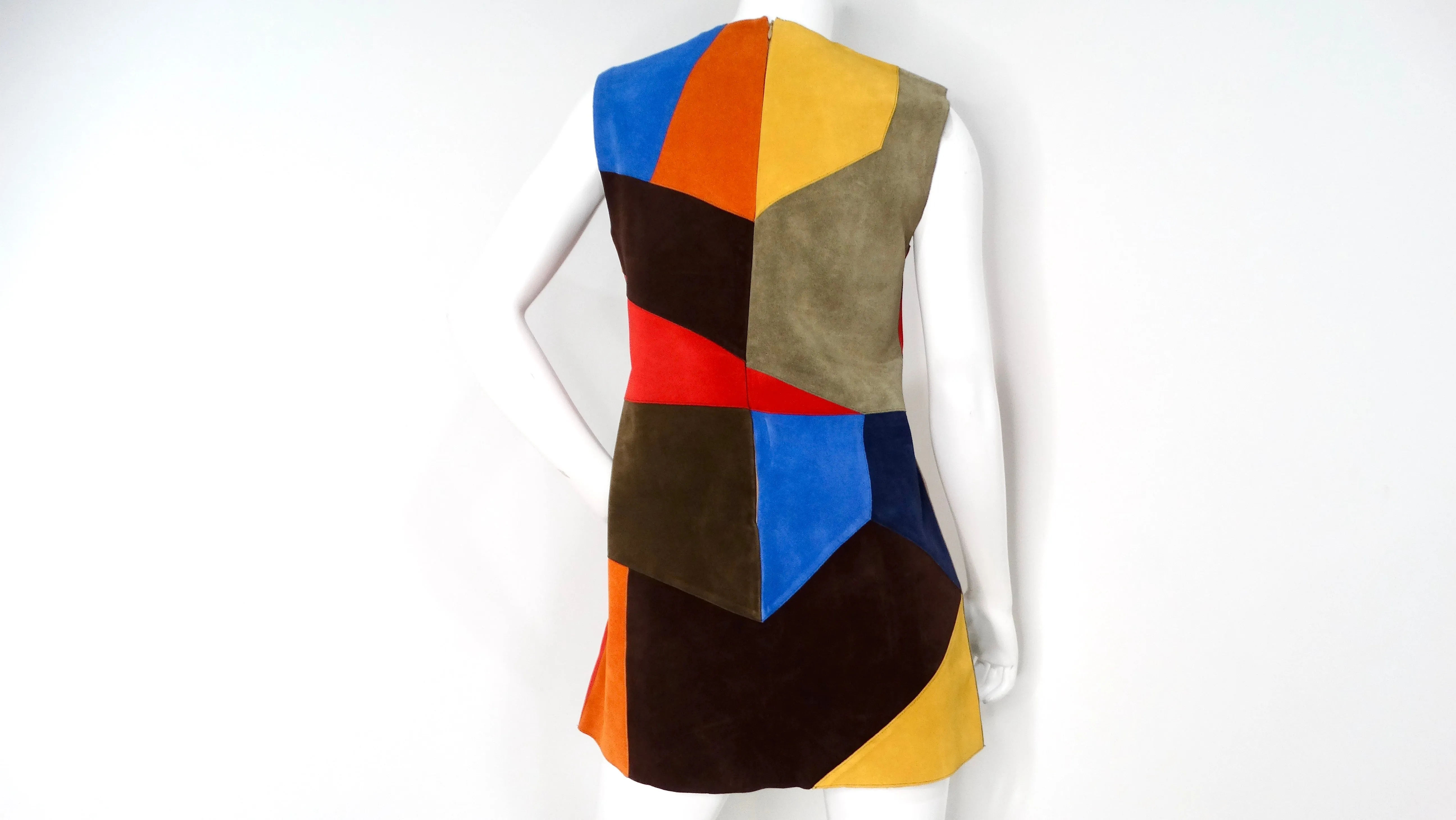 Victoria Beckham Suede Multicolor Patchwork Sleeveless Dress