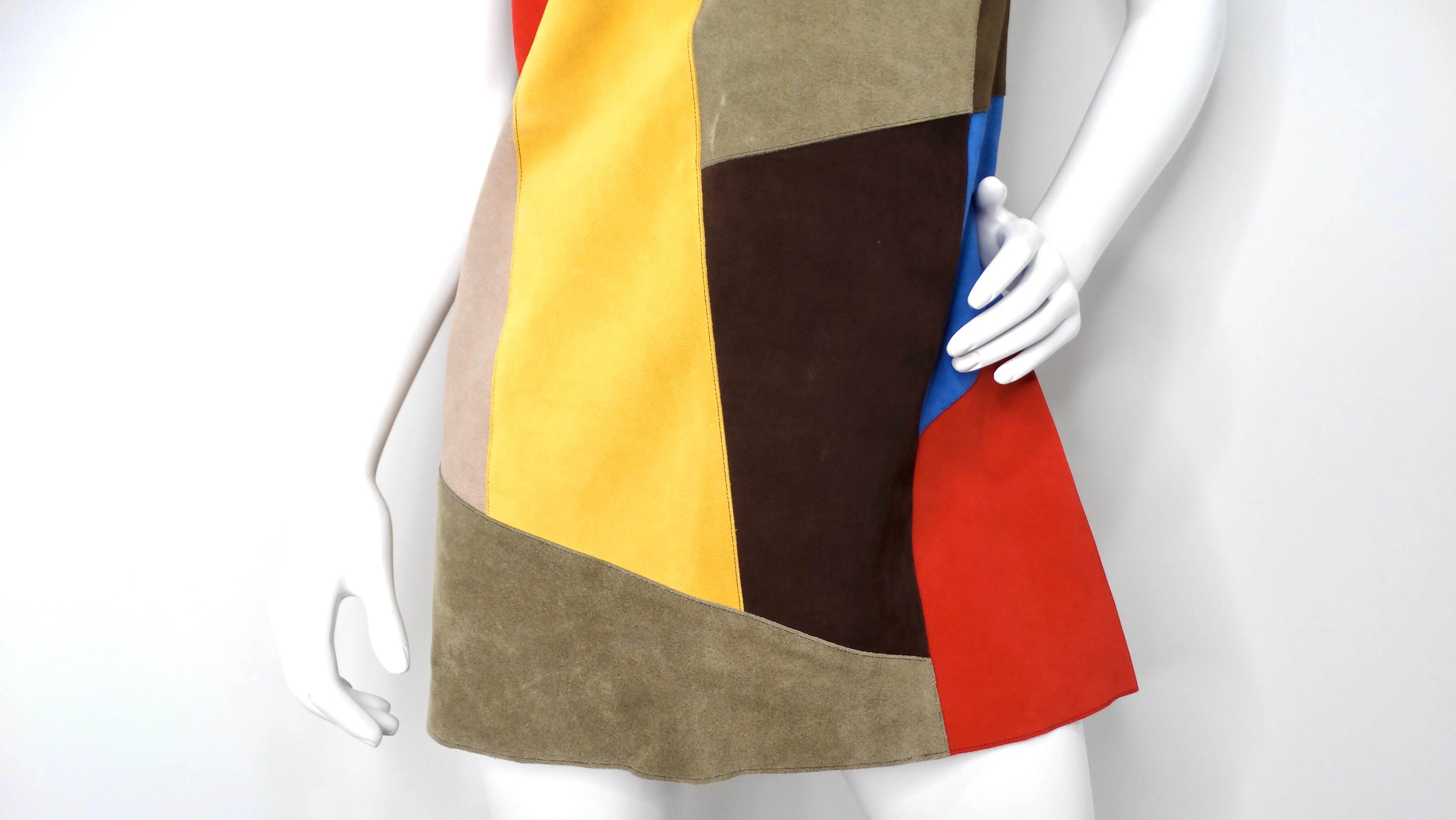 Victoria Beckham Suede Multicolor Patchwork Sleeveless Dress