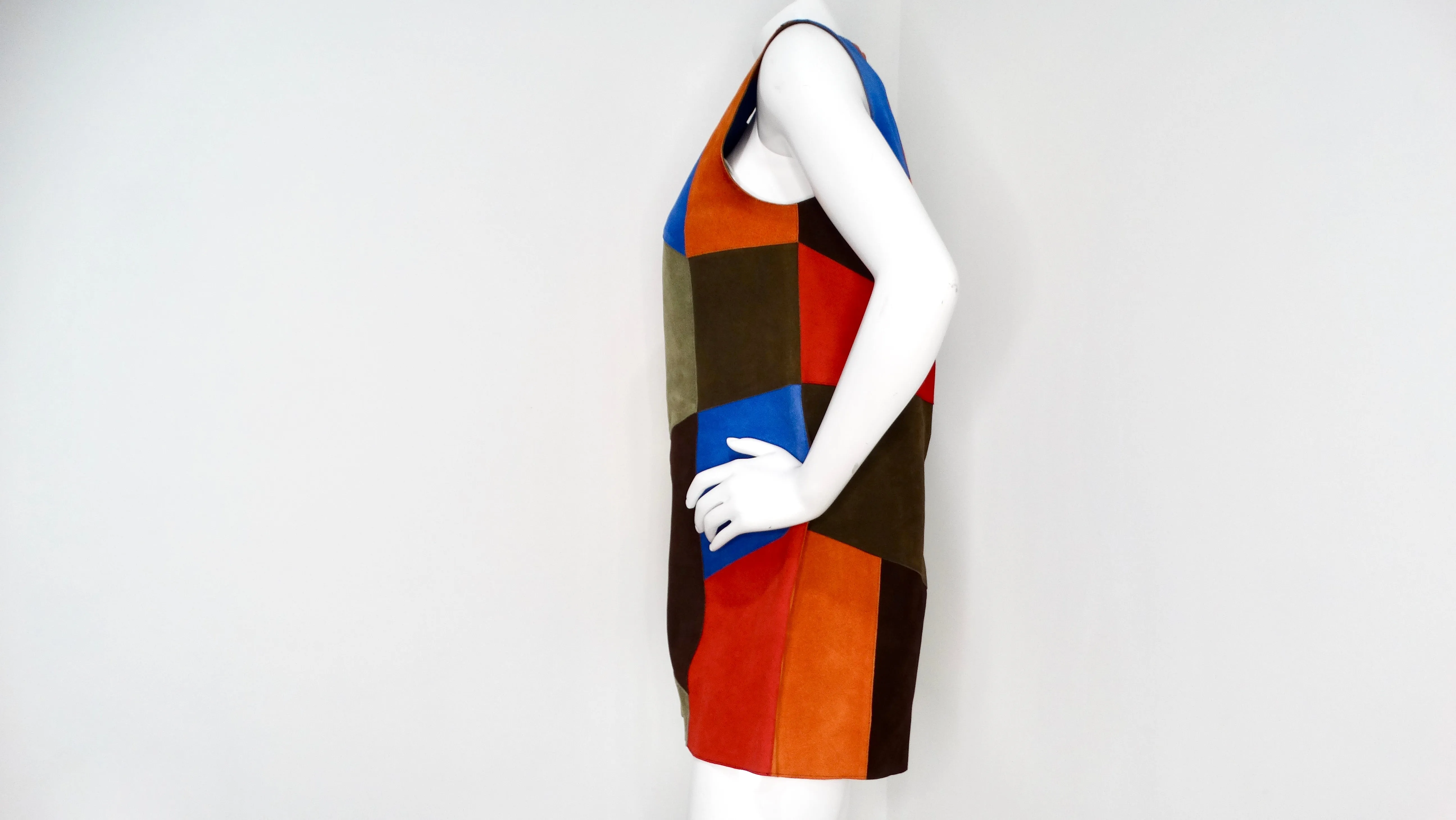 Victoria Beckham Suede Multicolor Patchwork Sleeveless Dress