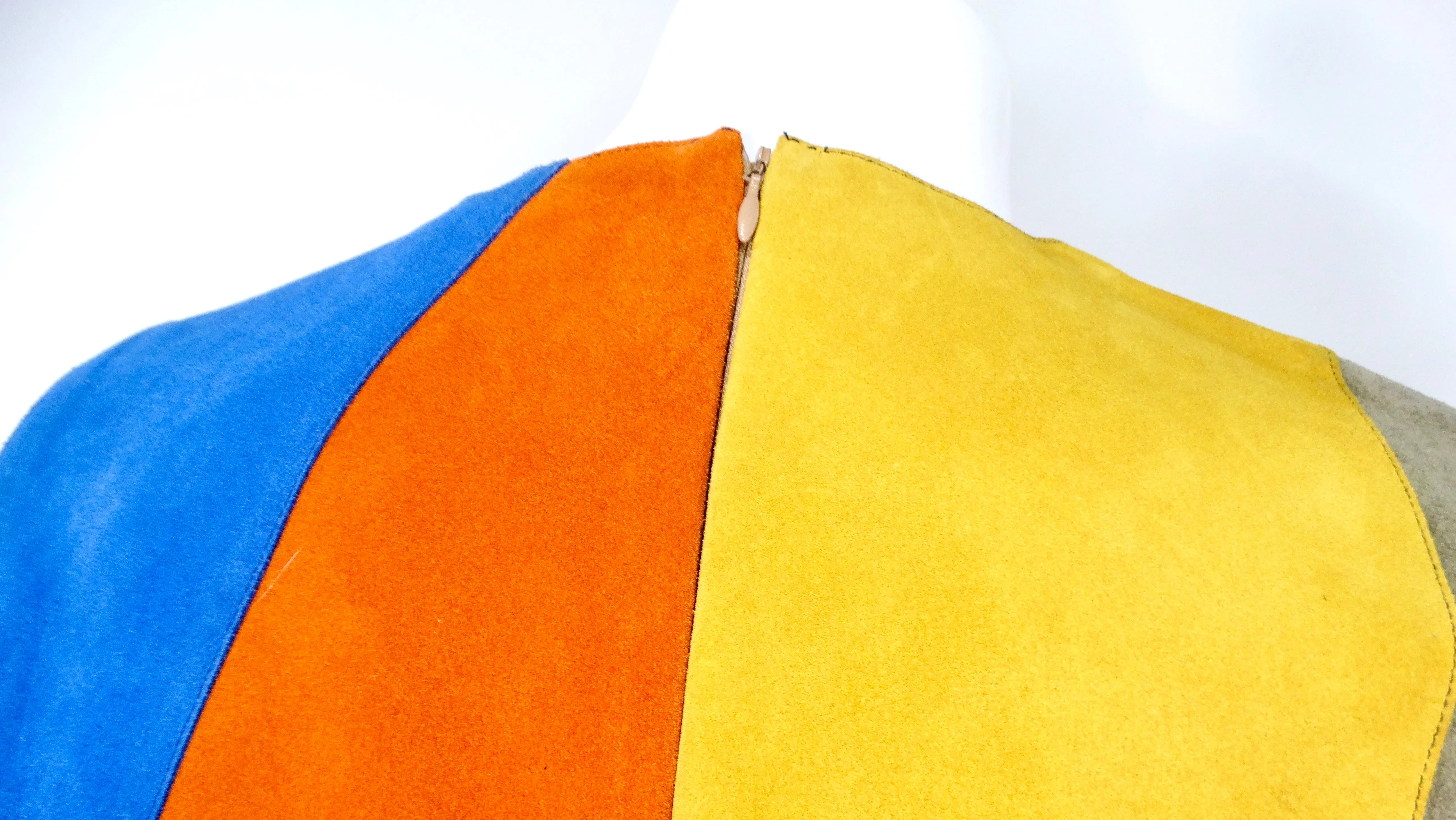 Victoria Beckham Suede Multicolor Patchwork Sleeveless Dress