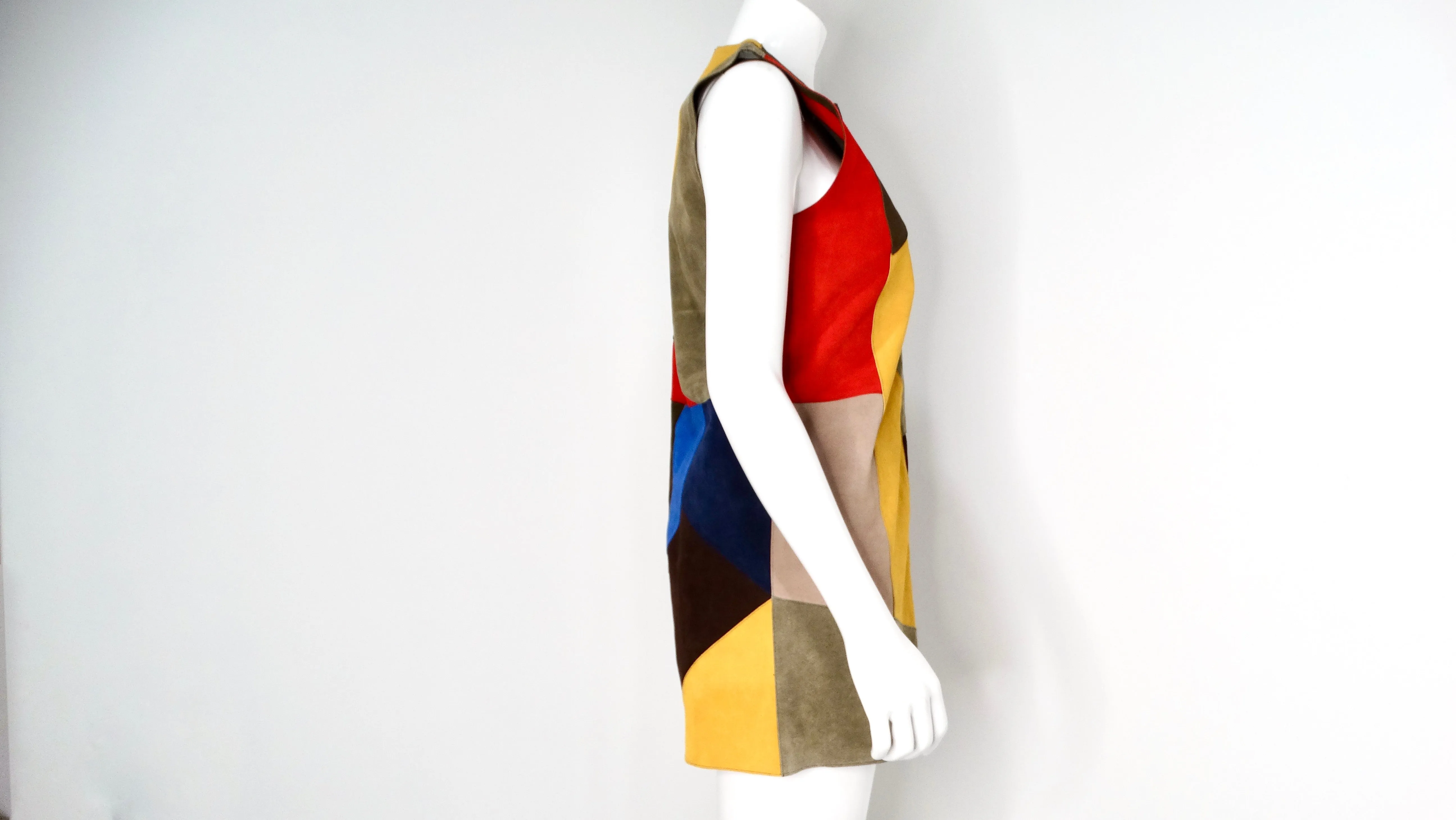 Victoria Beckham Suede Multicolor Patchwork Sleeveless Dress