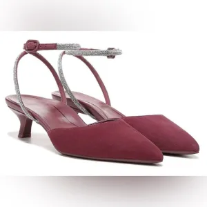 Vionic Primrose Jacynda Kitten Heels 6.5 Mauve Shiraz suede Pumps size 7 bling