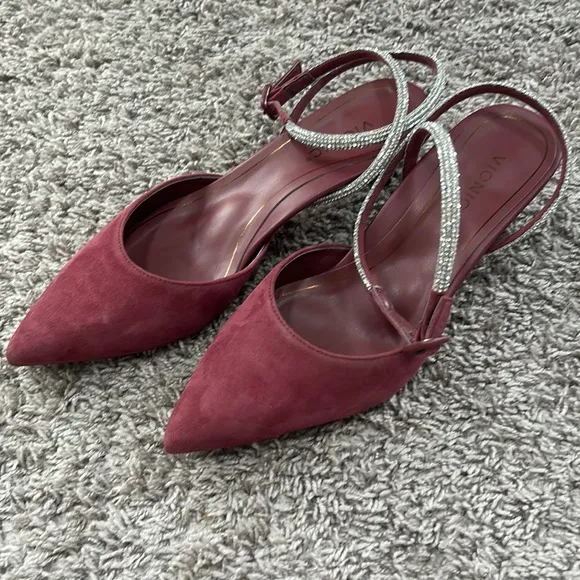 Vionic Primrose Jacynda Kitten Heels 6.5 Mauve Shiraz suede Pumps size 7 bling