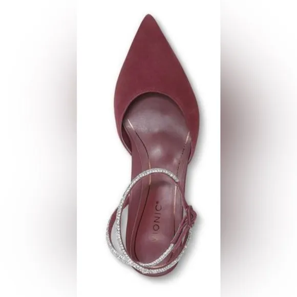 Vionic Primrose Jacynda Kitten Heels 6.5 Mauve Shiraz suede Pumps size 7 bling