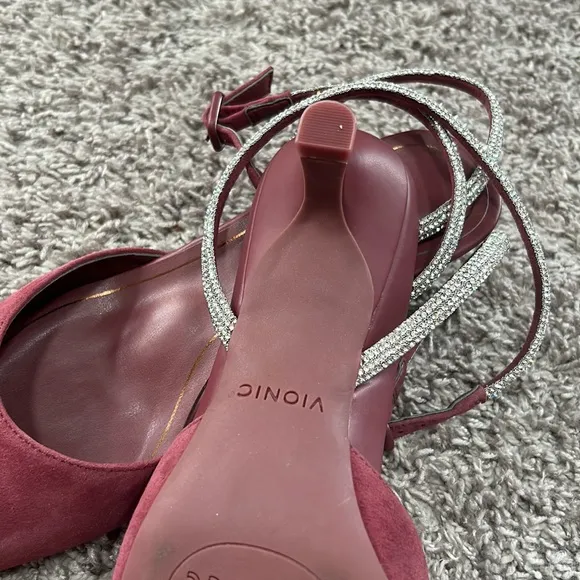 Vionic Primrose Jacynda Kitten Heels 6.5 Mauve Shiraz suede Pumps size 7 bling