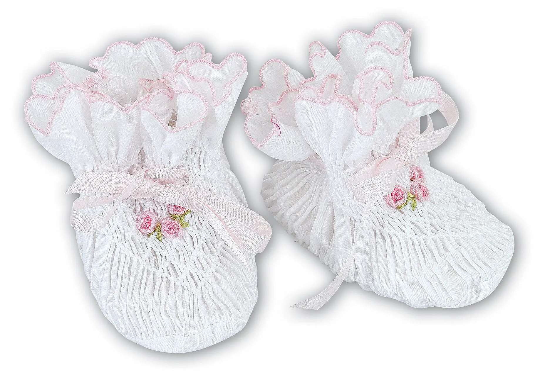 White & Pink Smocked Floral Booties