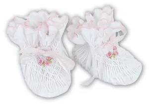 White & Pink Smocked Floral Booties