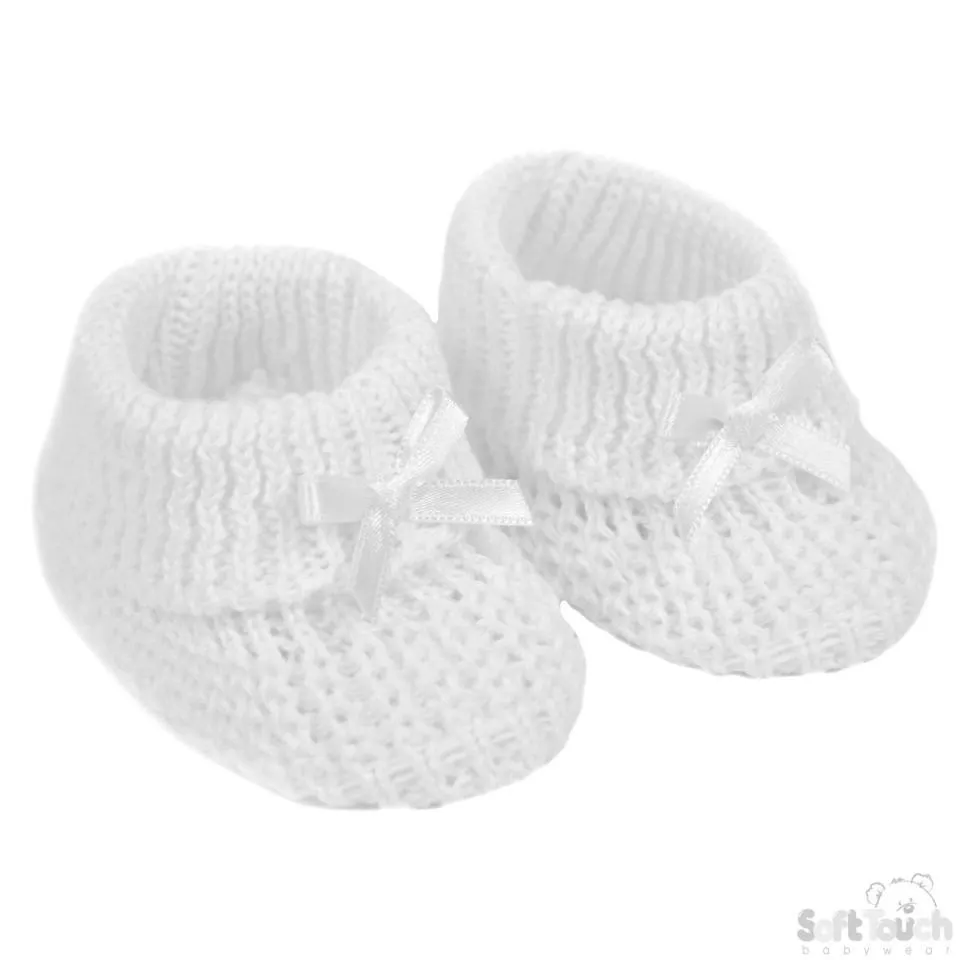 WHITE BABY BOOTEES W/BOW - S435-W