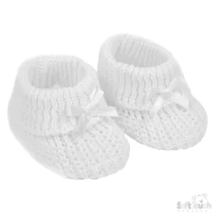 WHITE BABY BOOTEES W/BOW - S435-W