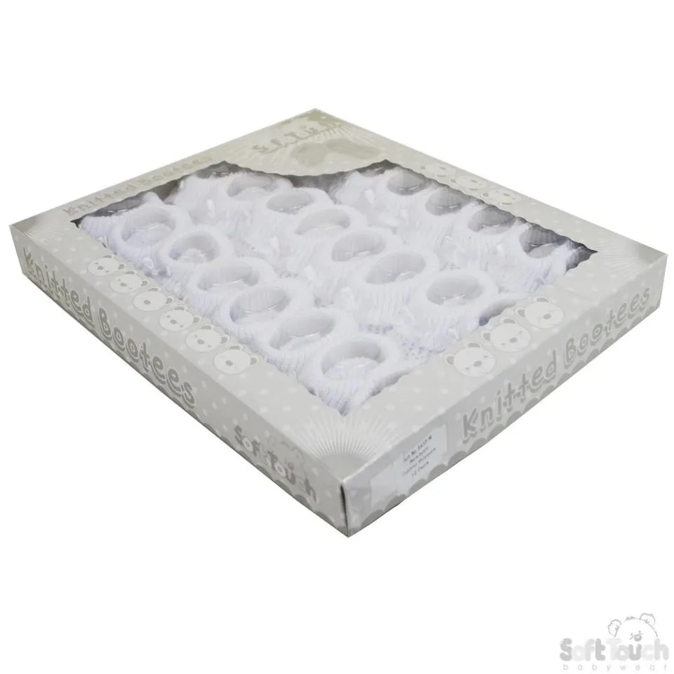 WHITE BABY BOOTEES W/BOW - S435-W