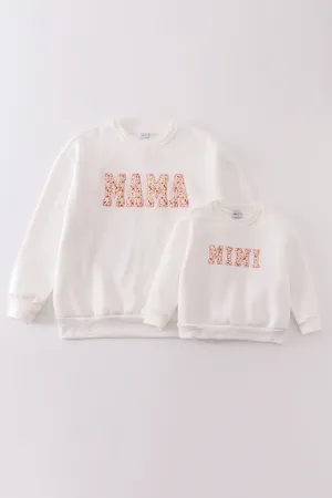 White Mama&mini Applique Fleece Mom&me Sweatshirt