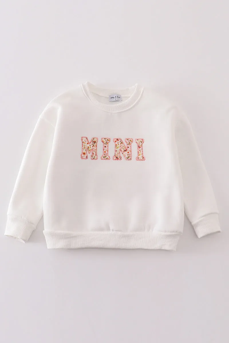 White Mama&mini Applique Fleece Mom&me Sweatshirt