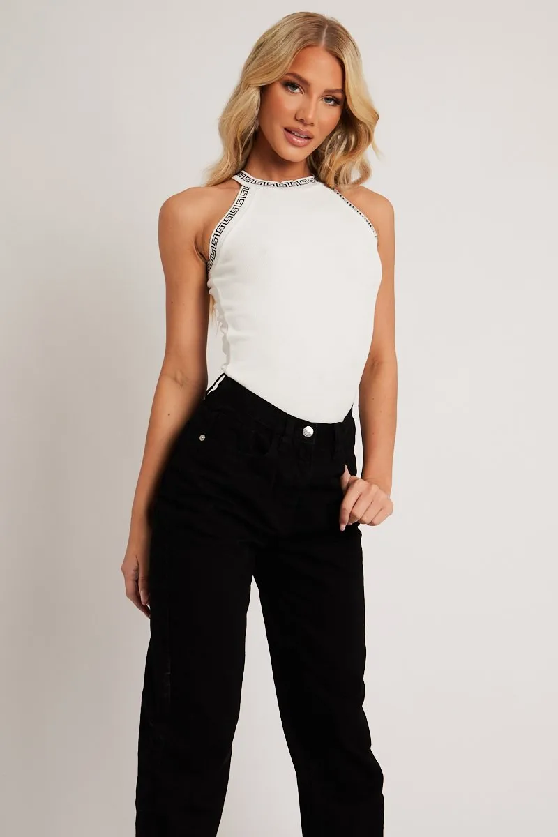 White Ribbed High Neck Bodysuit - Allyanne