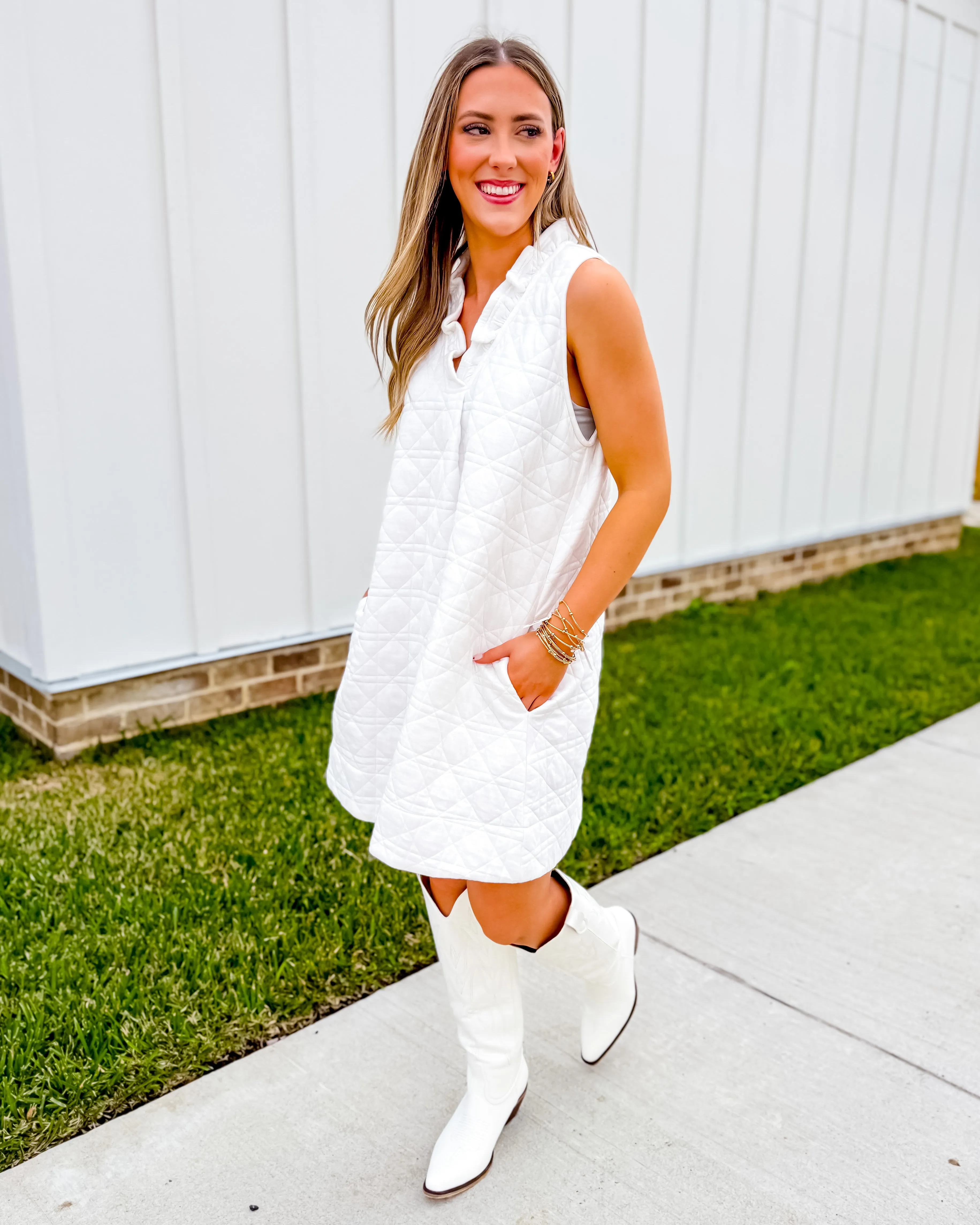 White  Ruffle V-Neck Mini Dress