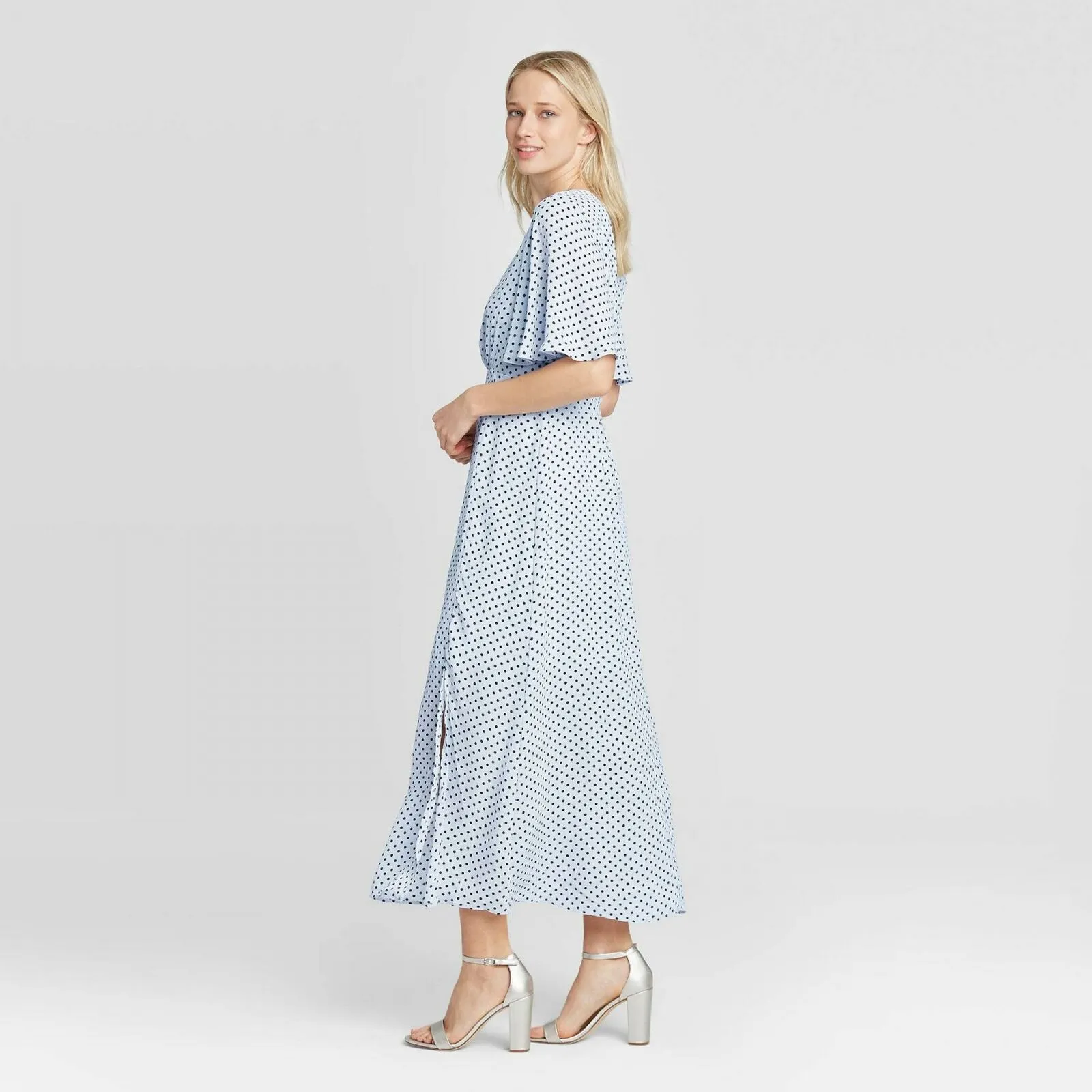 Who What Wear Women's Flutter Sleeve Paneled Maxi Dress