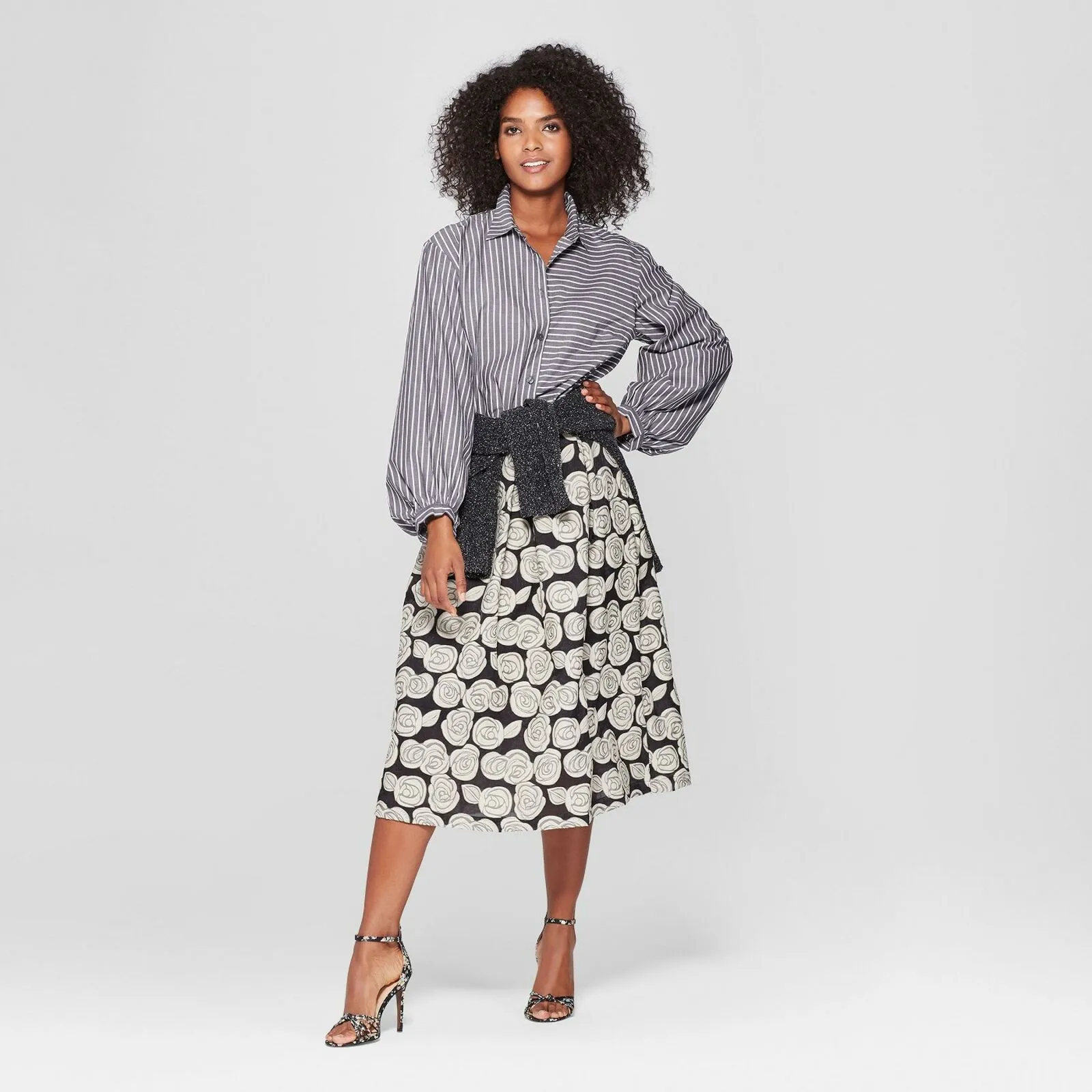 Who What Wear Women's Woven Floral Birdcage Midi Skirt