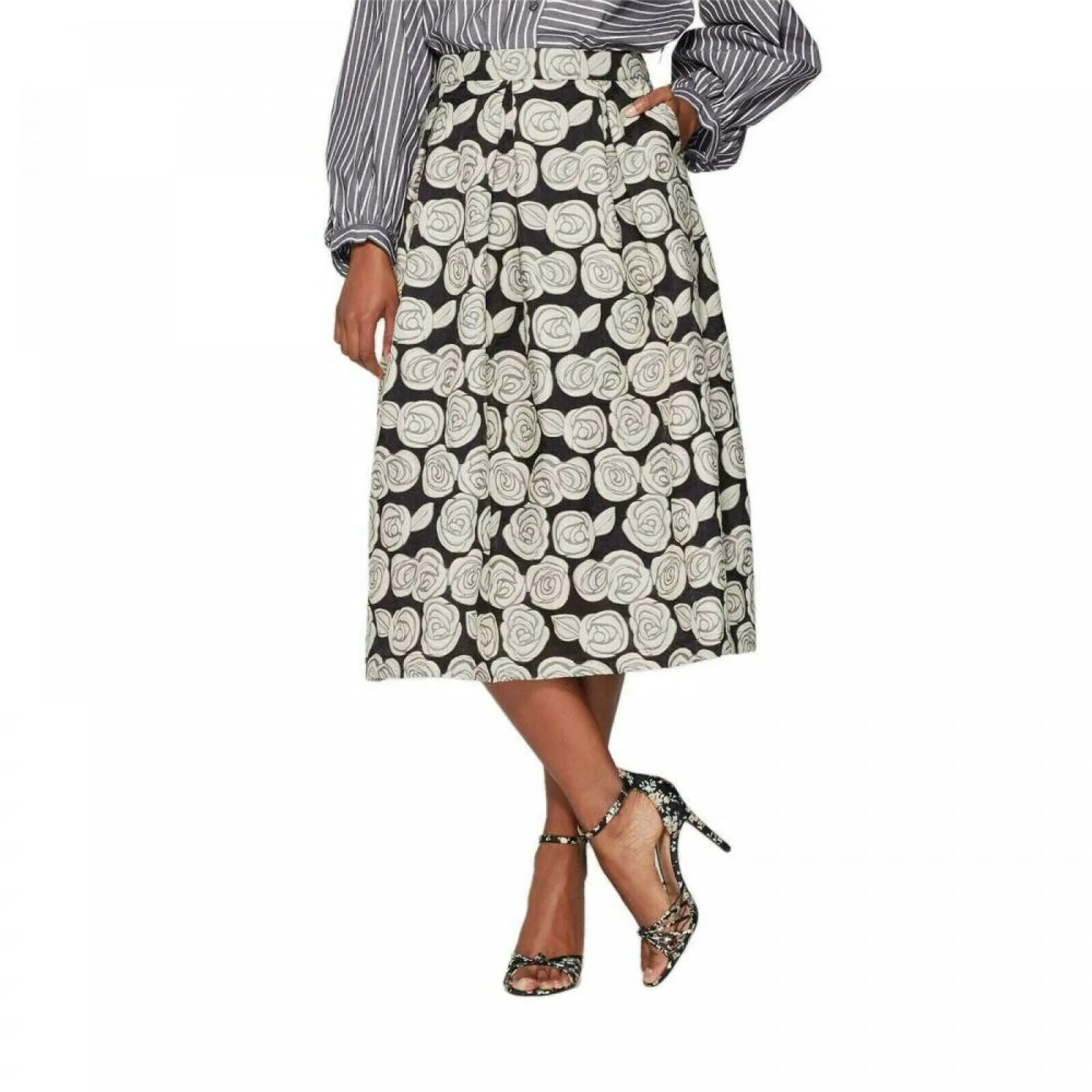 Who What Wear Women's Woven Floral Birdcage Midi Skirt