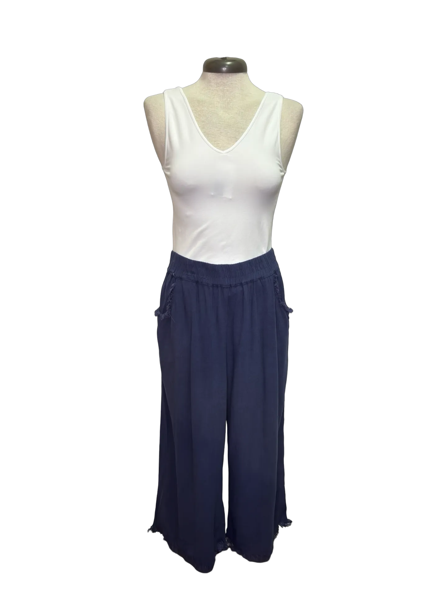 Wide Leg Elastic Waist Pant Navy