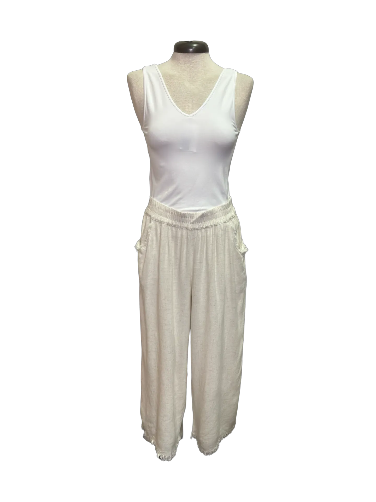 Wide Leg Elastic Waist Pant Oatmeal