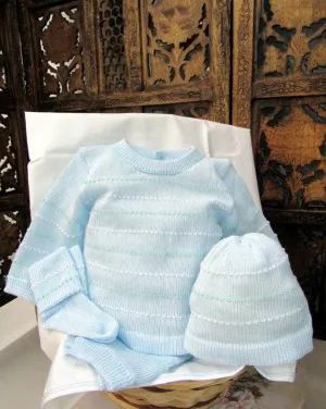 Will'beth Baby Boys Blue & Mint Knit 4pc Pants Layette Set Newborn