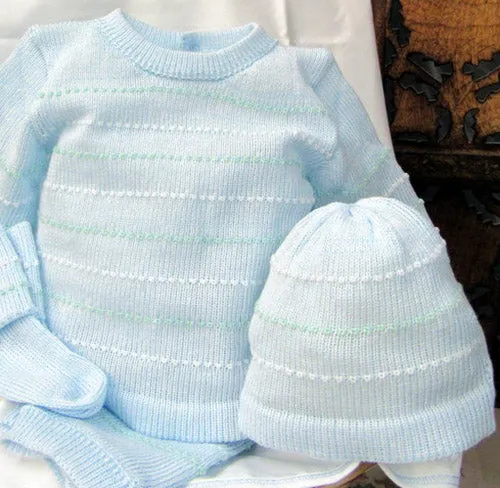Will'beth Baby Boys Blue & Mint Knit 4pc Pants Layette Set Newborn